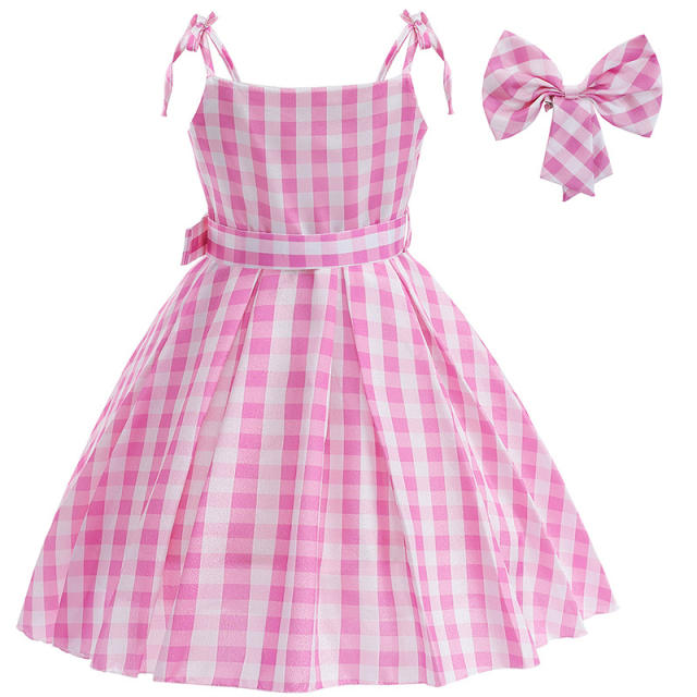 cosplay sweet pink plaid dress for kids
