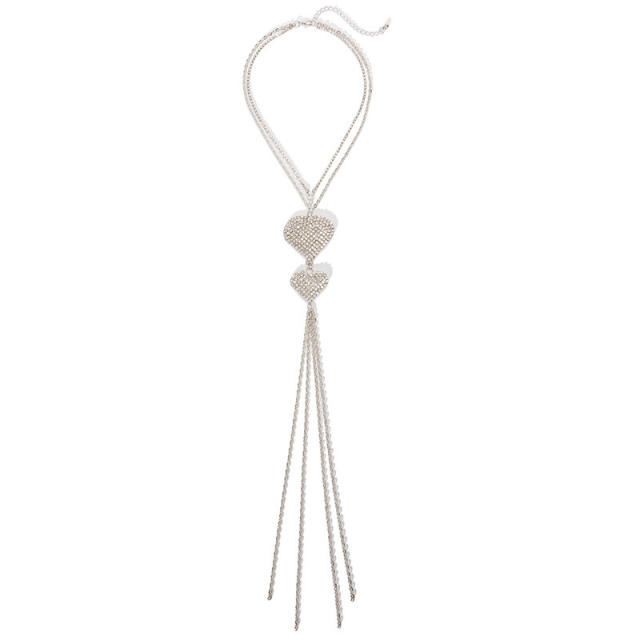 Sexy diamond heart long tassel necklace