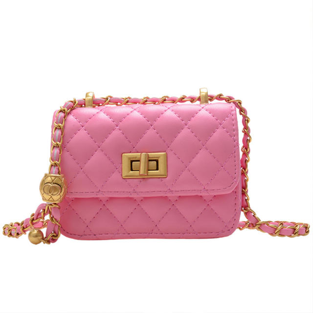 Classic sweet candy color quilted pattern chain bag for child