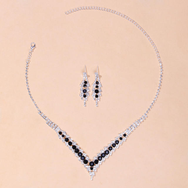 Concise colorful rhinestone diamond necklace set