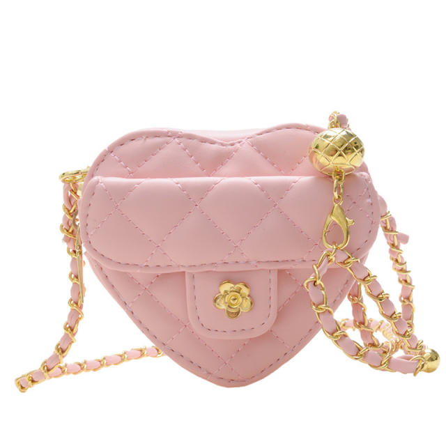 Cute heart shape quilted shape chain bag for kids