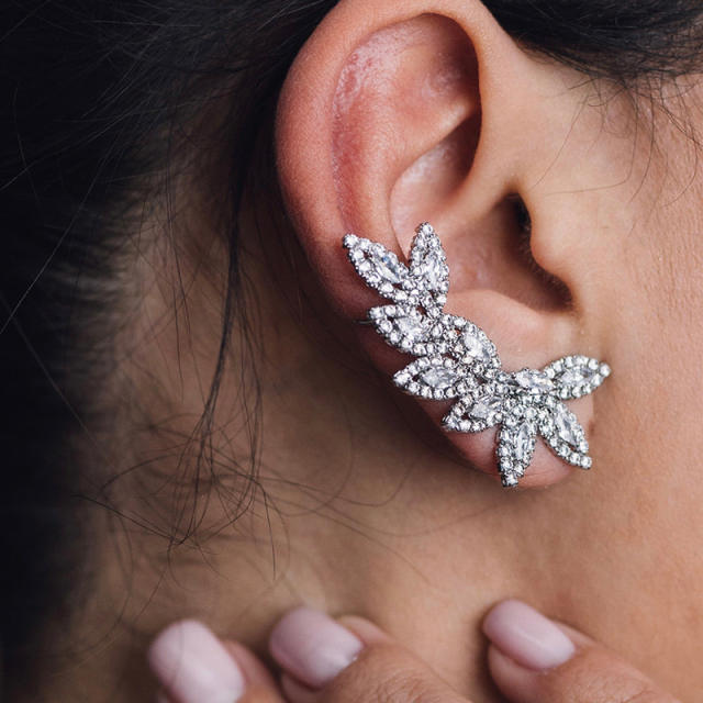 Luxury diamond leaf design climber earrings (1pcs price)
