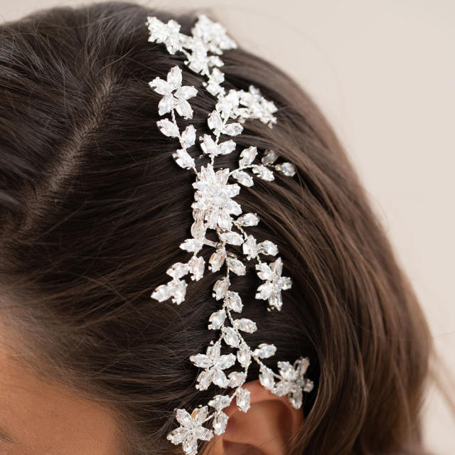 Luxury full cubic zircon flower shape wedding hair combs