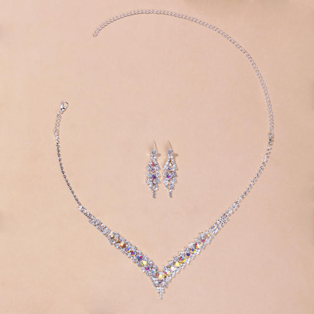 Concise colorful rhinestone diamond necklace set