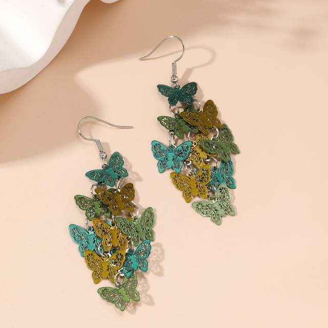 Boho colorful hollow out leaf butterfly dangle earrings