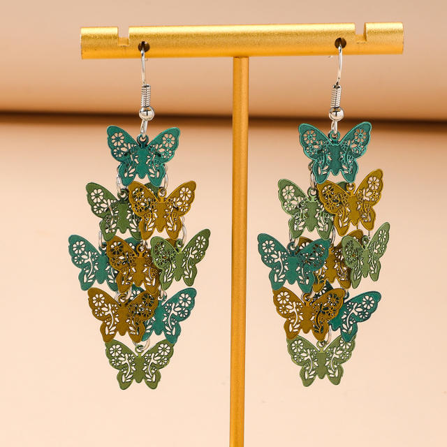 Boho colorful hollow out leaf butterfly dangle earrings
