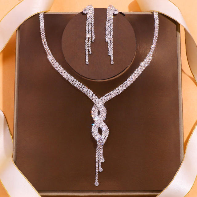 Luxury diamond tassel wedding necklace set