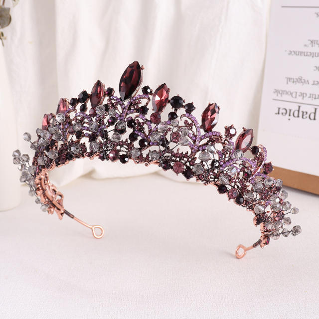 Vintage baroque dark purple crystal stone crown
