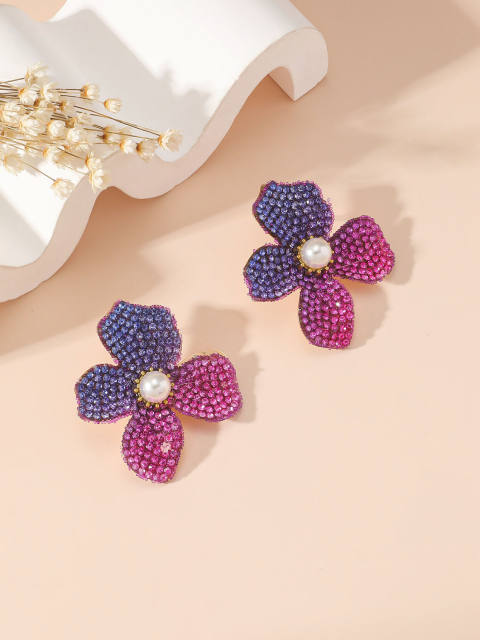 Luxury colorful rhinestone full setting flower studs earrings