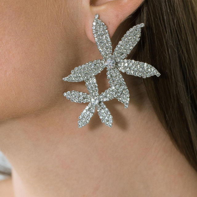 Luxury pave setting diamond flower starfish earrings