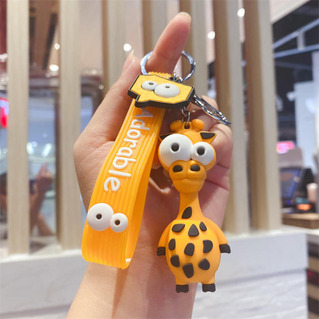 Funny big eye giraffe animal pvc cartoon keychain