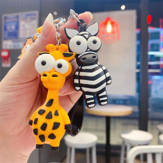 Funny big eye giraffe animal pvc cartoon keychain