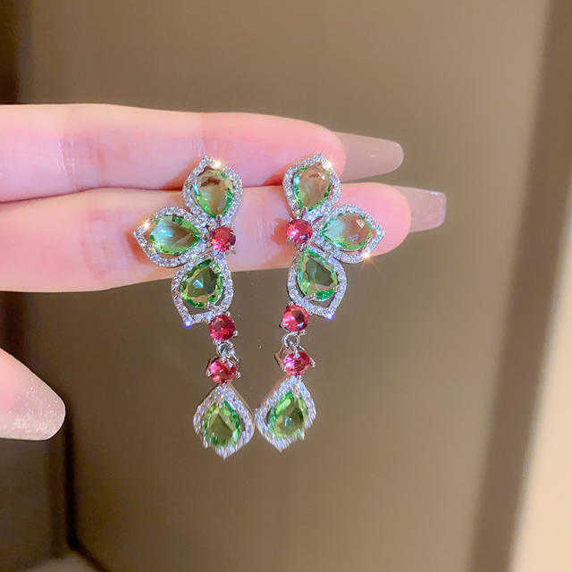 925 needle color crystal stone flower dangle earrings