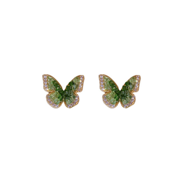 Fresh green color crystal butterfly studs earrings
