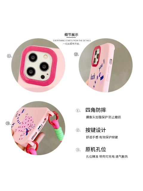 Creative funny pink cartoon phone case with strap for iphone