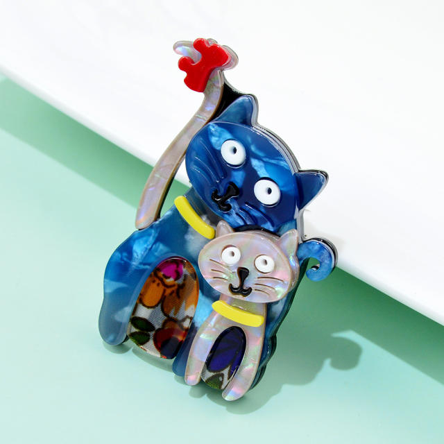 Cute cartoon two cat acrylic brooch