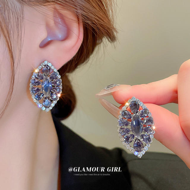 Delicate colorful cubic zircon oval shape statement earrings