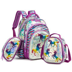 3pcs set cute gilter unicon school bag lunch bag pencil case