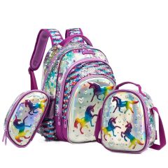3pcs set cute gilter unicon school bag lunch bag pencil case