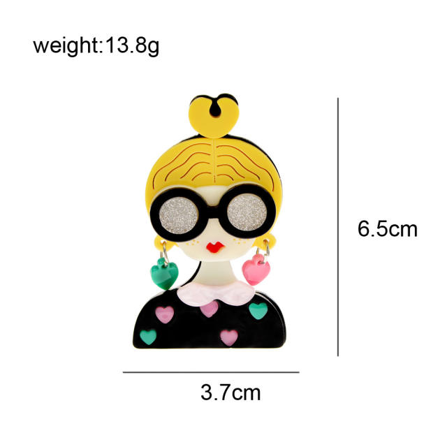 Cute cartoon girl acrylic brooch