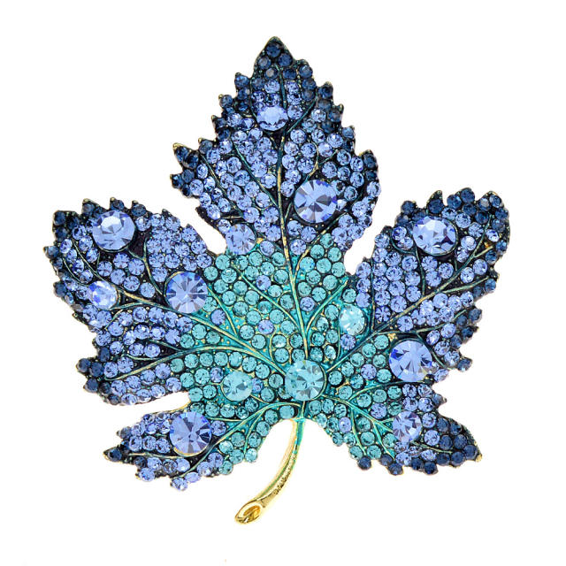 Blue color diamond gradient color maple leaf brooch