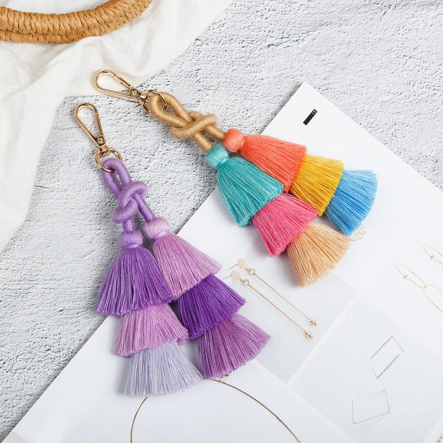 Boho colorful rope tassel handmade keychain