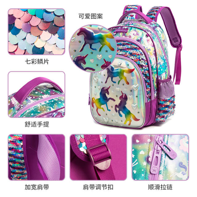3pcs set cute gilter unicon school bag lunch bag pencil case