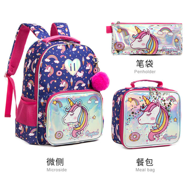 16 inch 3pcs unicorn Dinosaur school bag lunch bag pencial case set