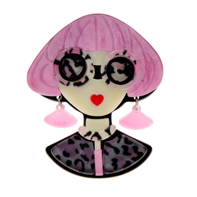 Fashion girl acrylic colorful brooch