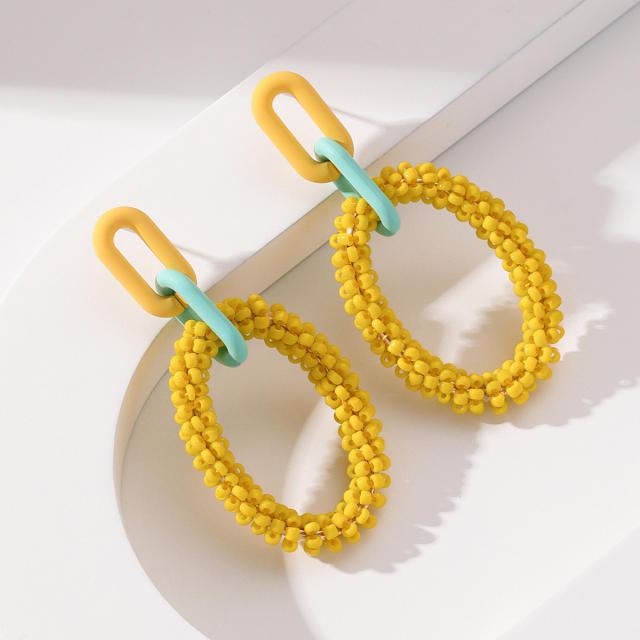 Boho geometric oval shape handmade bead earrings