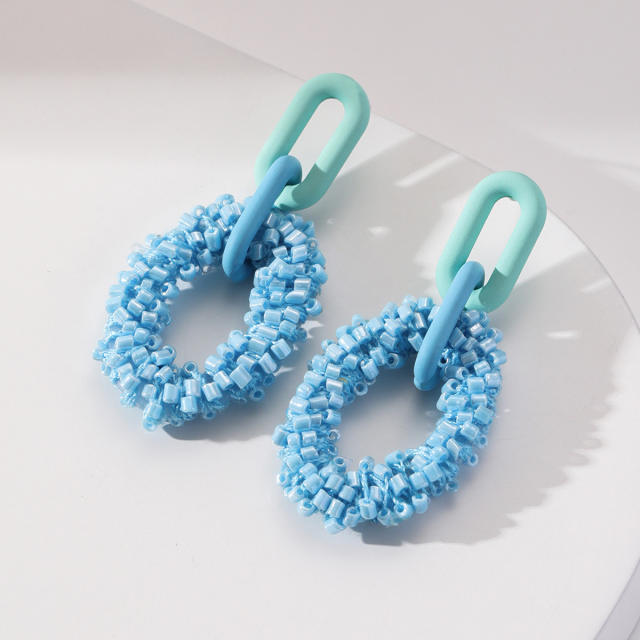Boho geometric oval shape handmade bead earrings
