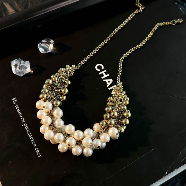 Chunky handmad pearl bead women necklace