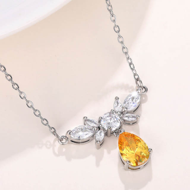 Delicate drop topaz diamond wing shape dainty necklace for women