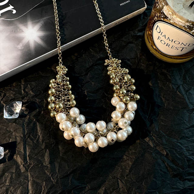 Chunky handmad pearl bead women necklace