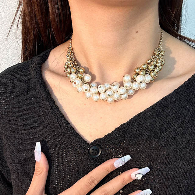 Chunky handmad pearl bead women necklace