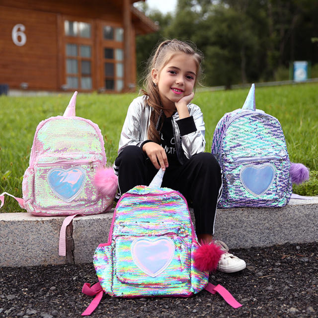 Magic color gilter unicorn design girls backpack