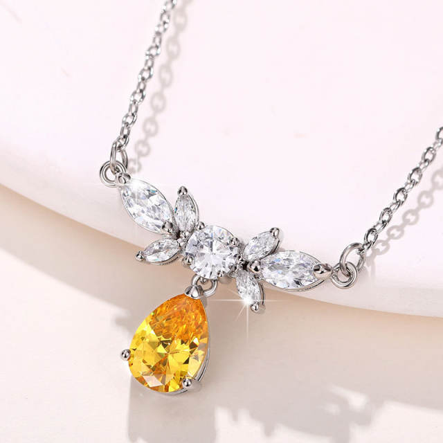Delicate drop topaz diamond wing shape dainty necklace for women