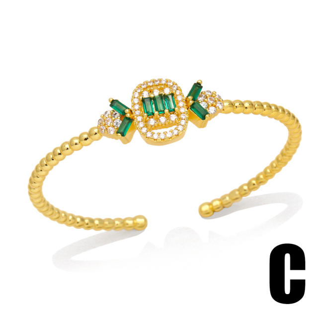 Vintage emerald cubic zircon gold plated copper bangle