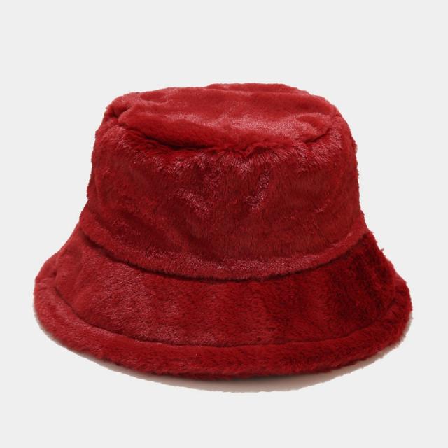 Hot sale winter plain color fur fluffy bucket hat