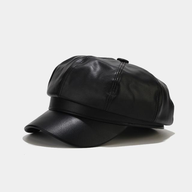 Autumn winter new design PU leather newsboy hat