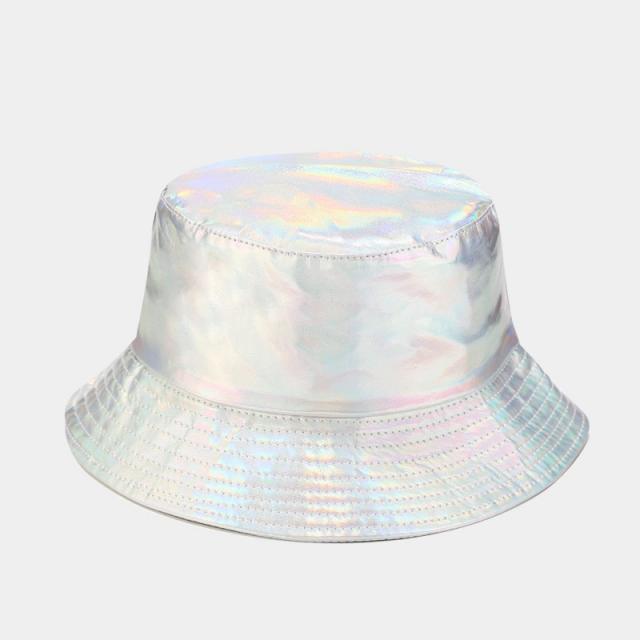 Hiphop PU leather laser color bucket hat