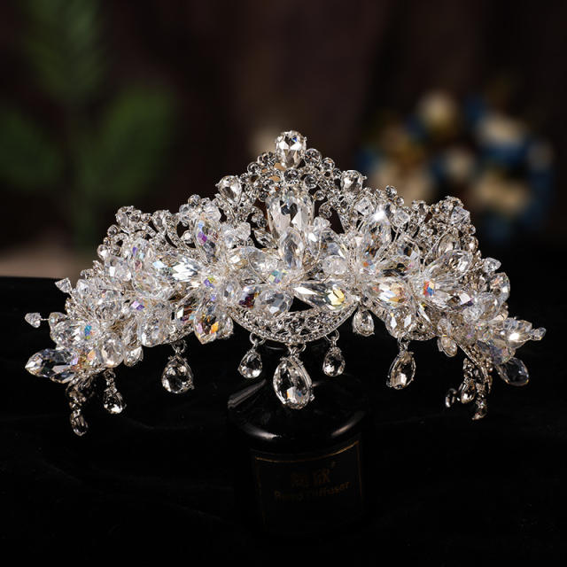 Luxury crystal drop head tassel wedding hair crown earrings set