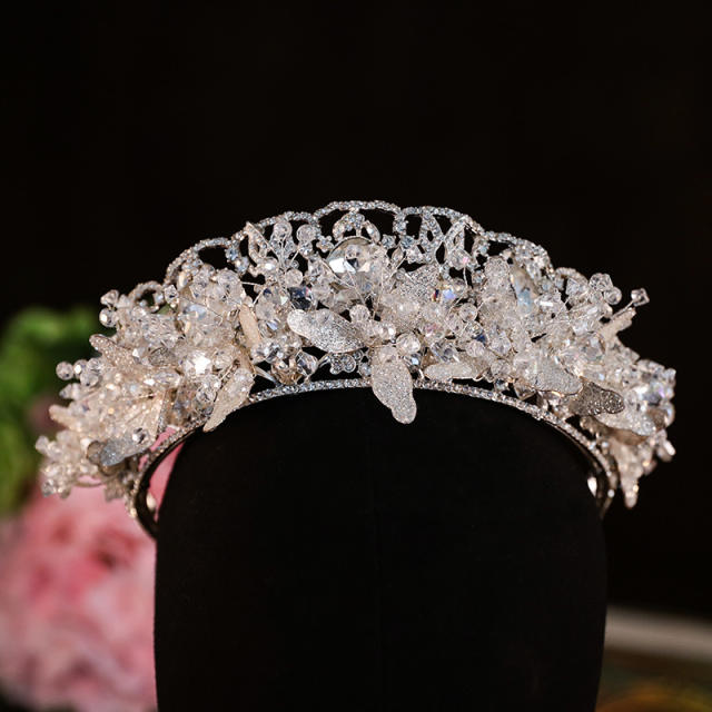 Luxury handmade crystal flower braid wedding prom hair crown
