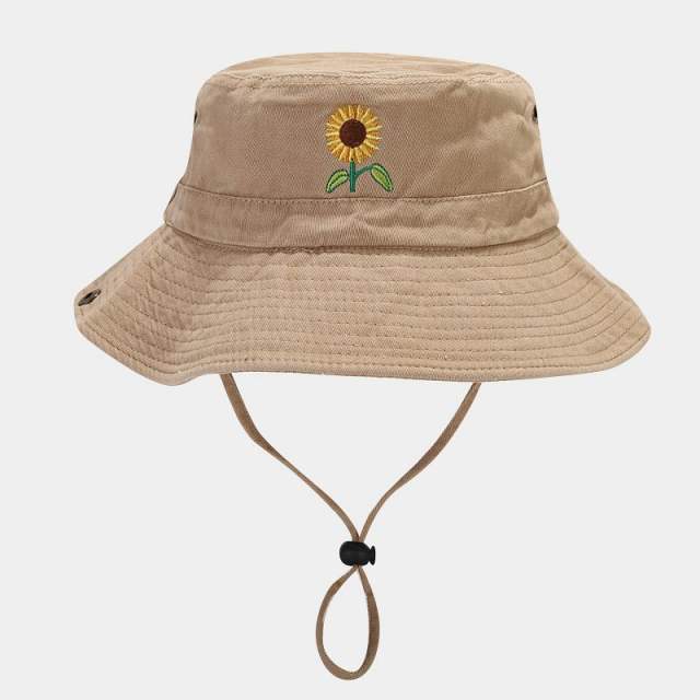 Korean fashion embroidery sunflower outdoor fishing hat bucket hat