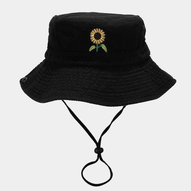 Korean fashion embroidery sunflower outdoor fishing hat bucket hat