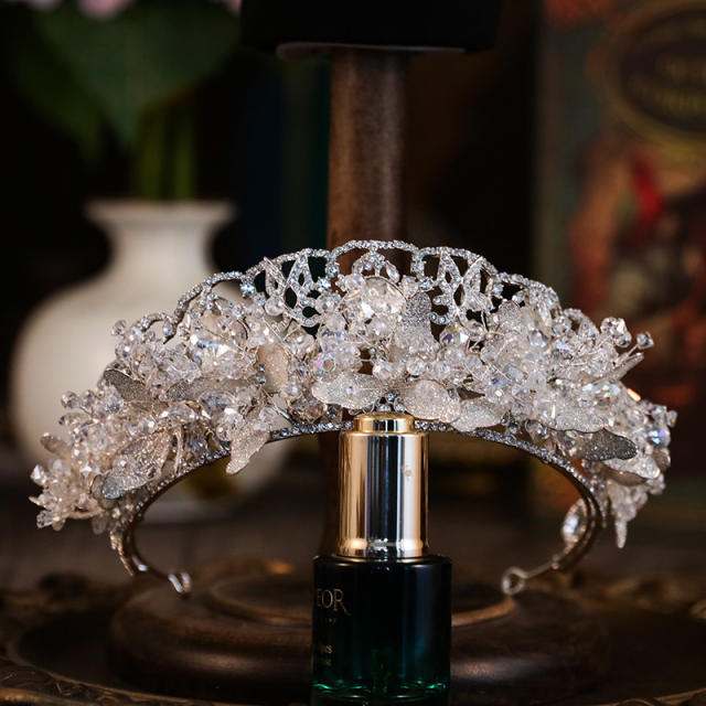 Luxury handmade crystal flower braid wedding prom hair crown
