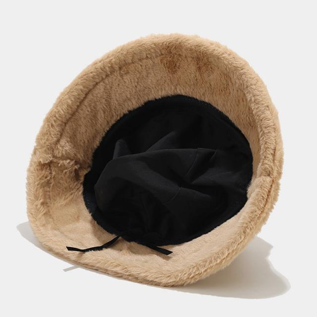 Hot sale winter plain color fur fluffy bucket hat