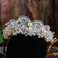 Luxury baroque pearl crystal stone shiny wedding hair crown