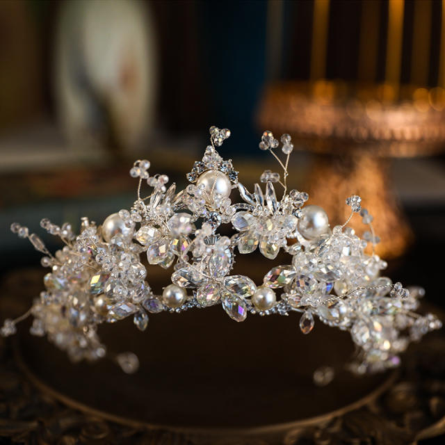 Occident fashion handmade crystal bead pearl wedding hair crown