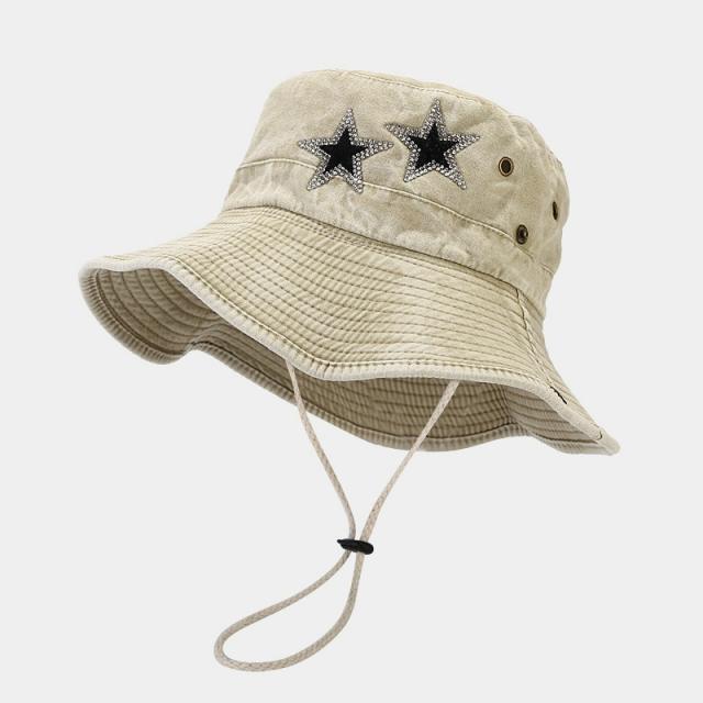 Creative diamond star cowboy denim fishing hat bucket hat